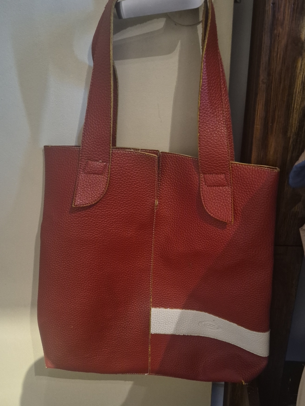 Tod S Classic Red Leather Tote Bag with White Accent15inch*16inch